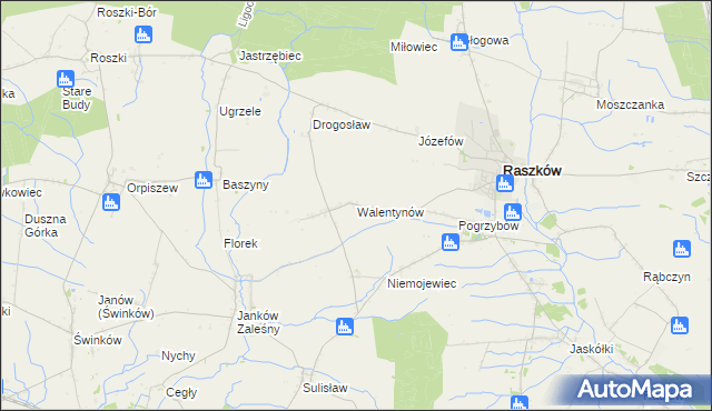 mapa Walentynów gmina Raszków, Walentynów gmina Raszków na mapie Targeo