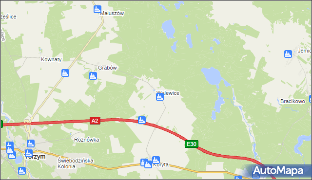mapa Walewice gmina Torzym, Walewice gmina Torzym na mapie Targeo