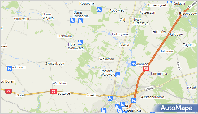 mapa Wałowice gmina Rawa Mazowiecka, Wałowice gmina Rawa Mazowiecka na mapie Targeo