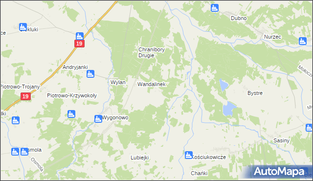 mapa Wandalin gmina Boćki, Wandalin gmina Boćki na mapie Targeo