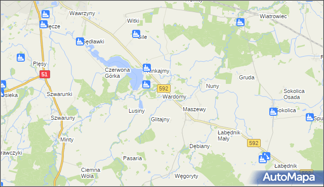 mapa Wardomy, Wardomy na mapie Targeo