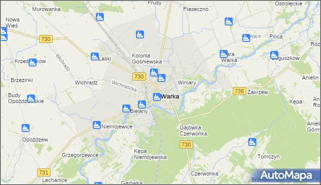 mapa Warka, Warka na mapie Targeo