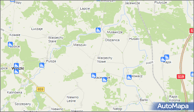 mapa Warpechy Nowe, Warpechy Nowe na mapie Targeo