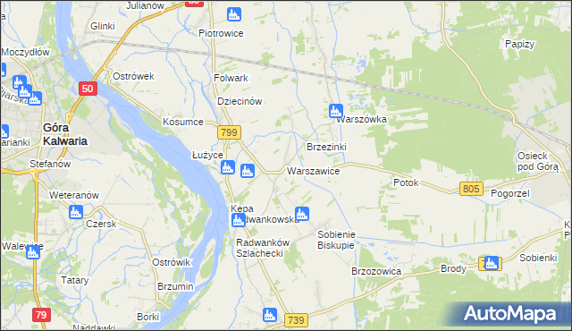 mapa Warszawice, Warszawice na mapie Targeo