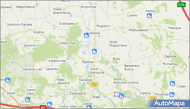 mapa Warszyce, Warszyce na mapie Targeo