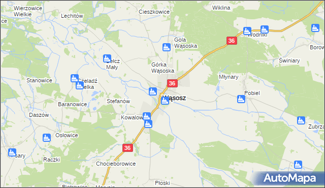 mapa Wąsosz powiat górowski, Wąsosz powiat górowski na mapie Targeo