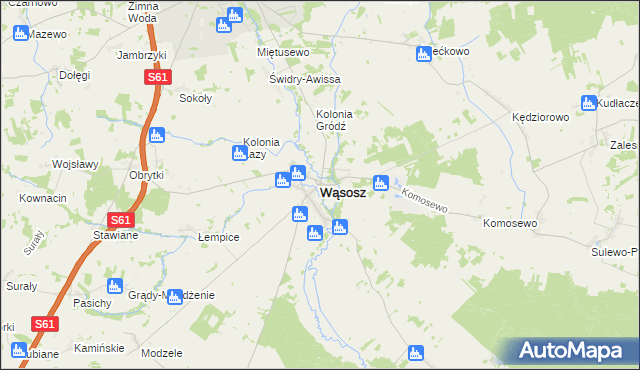 mapa Wąsosz powiat grajewski, Wąsosz powiat grajewski na mapie Targeo