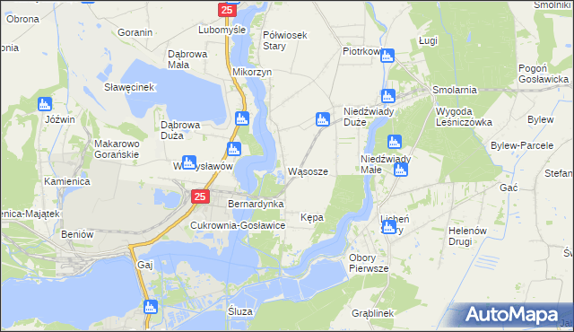 mapa Wąsosze gmina Ślesin, Wąsosze gmina Ślesin na mapie Targeo