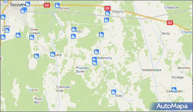 mapa Wawrochy, Wawrochy na mapie Targeo