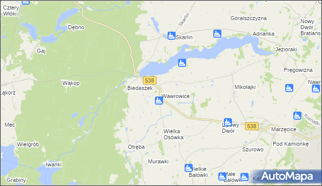 mapa Wawrowice gmina Kurzętnik, Wawrowice gmina Kurzętnik na mapie Targeo
