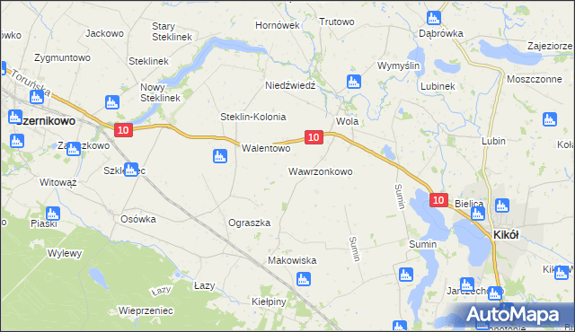 mapa Wawrzonkowo, Wawrzonkowo na mapie Targeo