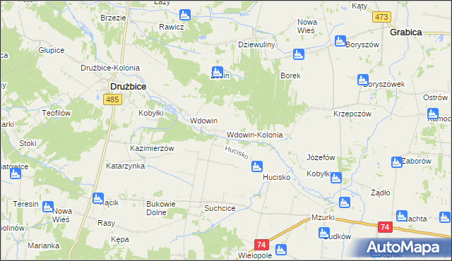 mapa Wdowin-Kolonia, Wdowin-Kolonia na mapie Targeo