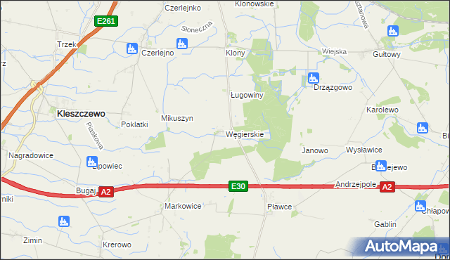 mapa Węgierskie gmina Kostrzyn, Węgierskie gmina Kostrzyn na mapie Targeo