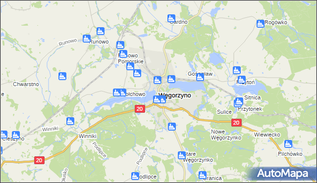 mapa Węgorzyno, Węgorzyno na mapie Targeo