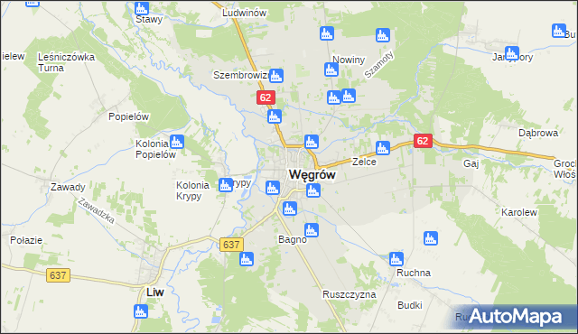 mapa Węgrów, Węgrów na mapie Targeo