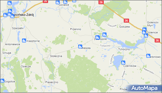 mapa Wesoła gmina Trzcińsko-Zdrój, Wesoła gmina Trzcińsko-Zdrój na mapie Targeo