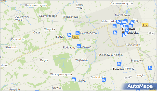 mapa Wesołowo gmina Dąbrowa Białostocka, Wesołowo gmina Dąbrowa Białostocka na mapie Targeo