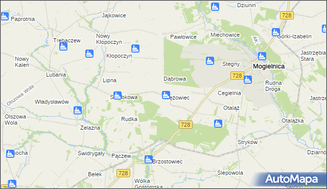 mapa Wężowiec gmina Mogielnica, Wężowiec gmina Mogielnica na mapie Targeo