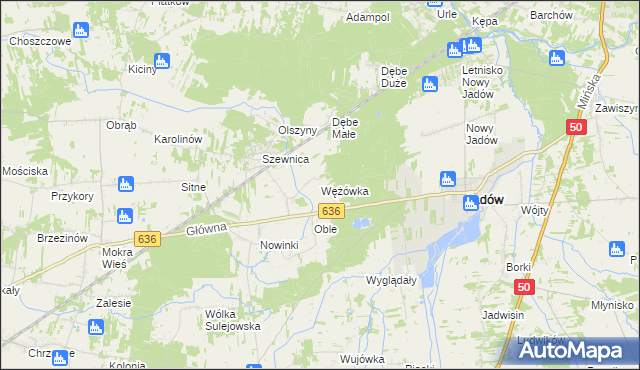 mapa Wężówka gmina Jadów, Wężówka gmina Jadów na mapie Targeo
