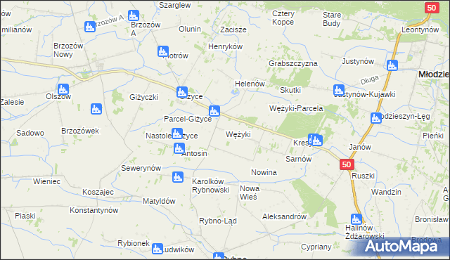 mapa Wężyki, Wężyki na mapie Targeo