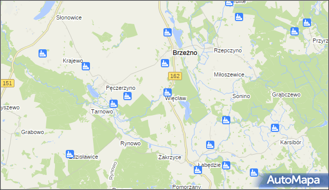 mapa Więcław gmina Brzeżno, Więcław gmina Brzeżno na mapie Targeo