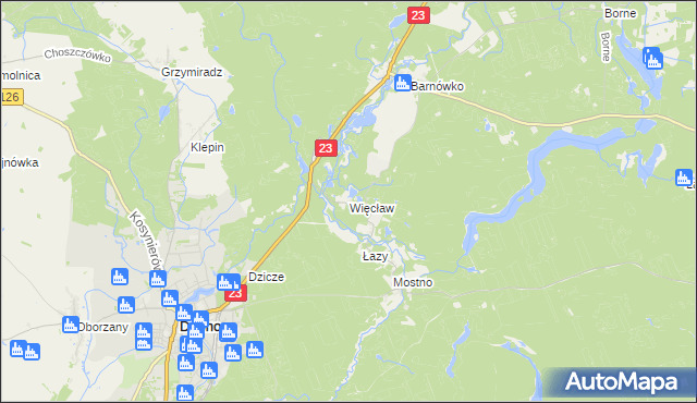 mapa Więcław gmina Dębno, Więcław gmina Dębno na mapie Targeo