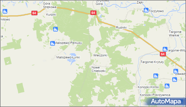 mapa Wieczorki gmina Zawady, Wieczorki gmina Zawady na mapie Targeo