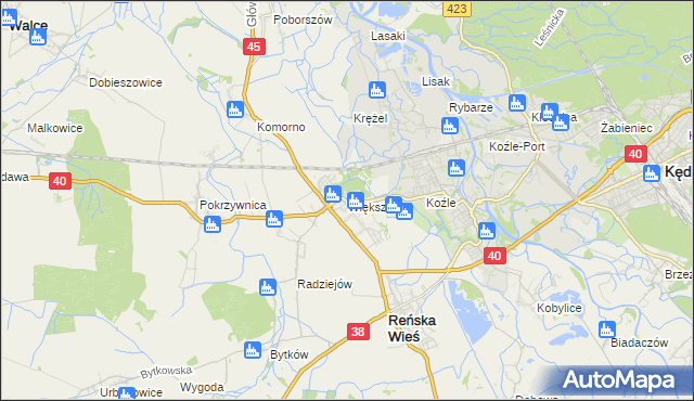 mapa Większyce, Większyce na mapie Targeo