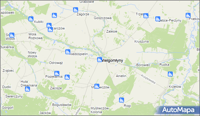 mapa Wielgomłyny, Wielgomłyny na mapie Targeo