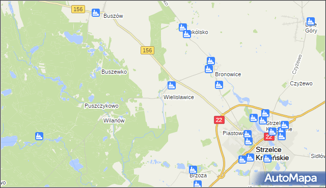 mapa Wielisławice gmina Strzelce Krajeńskie, Wielisławice gmina Strzelce Krajeńskie na mapie Targeo