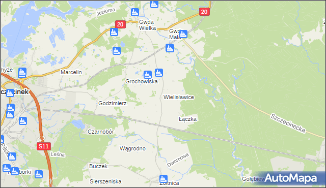 mapa Wielisławice gmina Szczecinek, Wielisławice gmina Szczecinek na mapie Targeo
