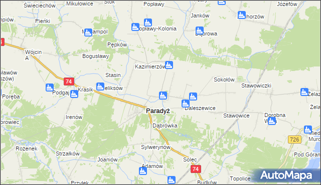 mapa Wielka Wola gmina Paradyż, Wielka Wola gmina Paradyż na mapie Targeo