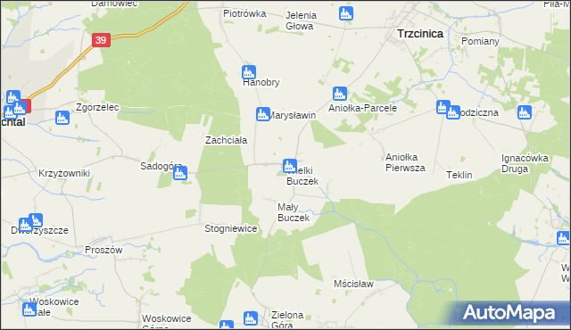 mapa Wielki Buczek gmina Rychtal, Wielki Buczek gmina Rychtal na mapie Targeo