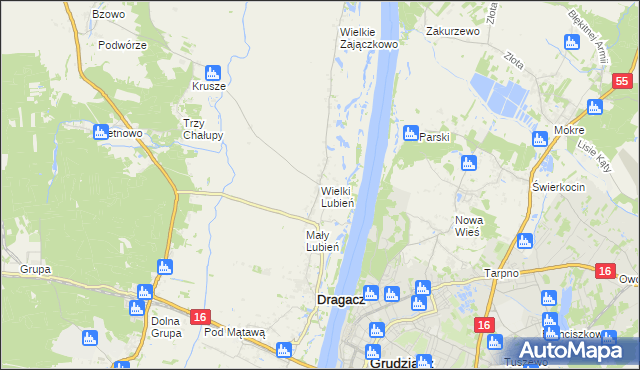 mapa Wielki Lubień, Wielki Lubień na mapie Targeo
