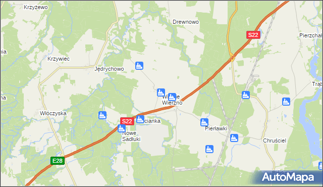 mapa Wielkie Wierzno, Wielkie Wierzno na mapie Targeo