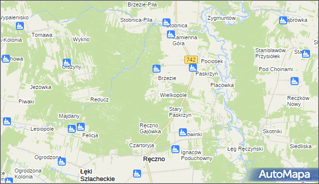 mapa Wielkopole gmina Ręczno, Wielkopole gmina Ręczno na mapie Targeo