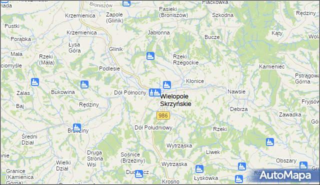 mapa Wielopole Skrzyńskie, Wielopole Skrzyńskie na mapie Targeo