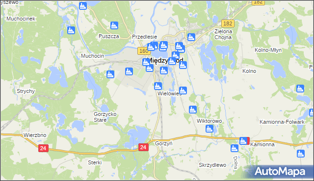 mapa Wielowieś gmina Międzychód, Wielowieś gmina Międzychód na mapie Targeo