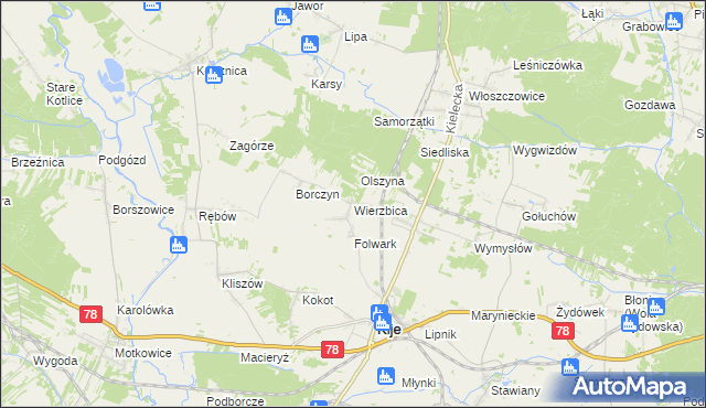 mapa Wierzbica gmina Kije, Wierzbica gmina Kije na mapie Targeo