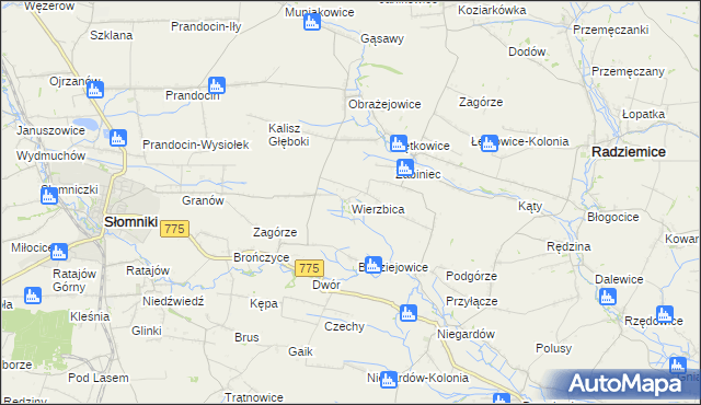 mapa Wierzbica gmina Radziemice, Wierzbica gmina Radziemice na mapie Targeo