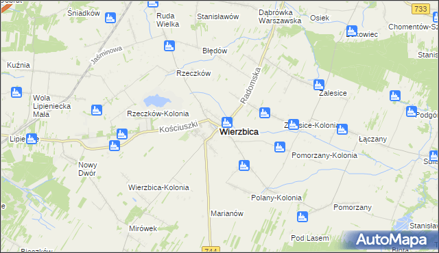 mapa Wierzbica powiat radomski, Wierzbica powiat radomski na mapie Targeo