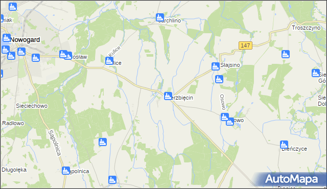 mapa Wierzbięcin gmina Nowogard, Wierzbięcin gmina Nowogard na mapie Targeo