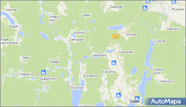 mapa Wierzbiny gmina Osiek, Wierzbiny gmina Osiek na mapie Targeo
