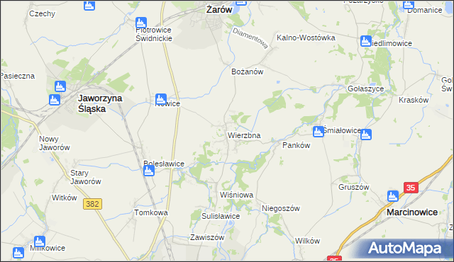 mapa Wierzbna gmina Żarów, Wierzbna gmina Żarów na mapie Targeo