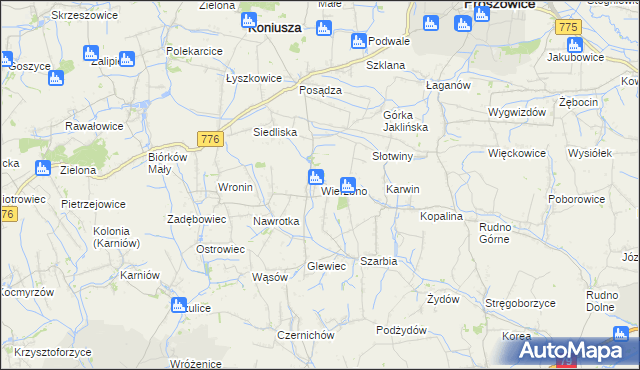 mapa Wierzbno gmina Koniusza, Wierzbno gmina Koniusza na mapie Targeo