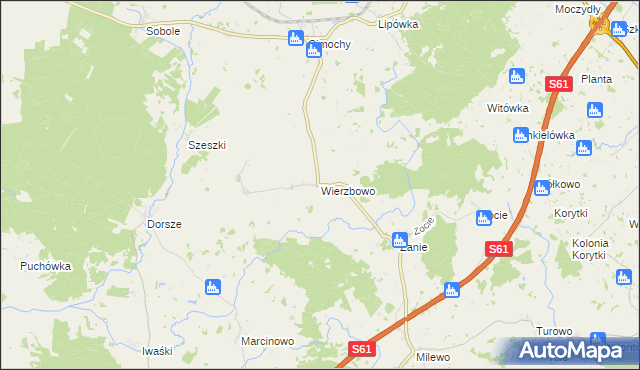 mapa Wierzbowo gmina Kalinowo, Wierzbowo gmina Kalinowo na mapie Targeo