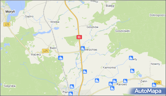 mapa Wierzchlas gmina Mieszkowice, Wierzchlas gmina Mieszkowice na mapie Targeo