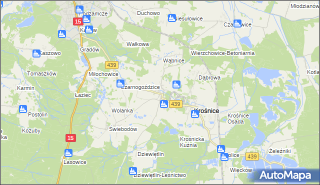mapa Wierzchowice gmina Krośnice, Wierzchowice gmina Krośnice na mapie Targeo