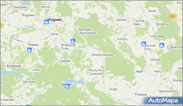 mapa Wierzchowiska gmina Rogowo, Wierzchowiska gmina Rogowo na mapie Targeo