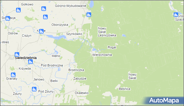 mapa Wierzchownia gmina Górzno, Wierzchownia gmina Górzno na mapie Targeo